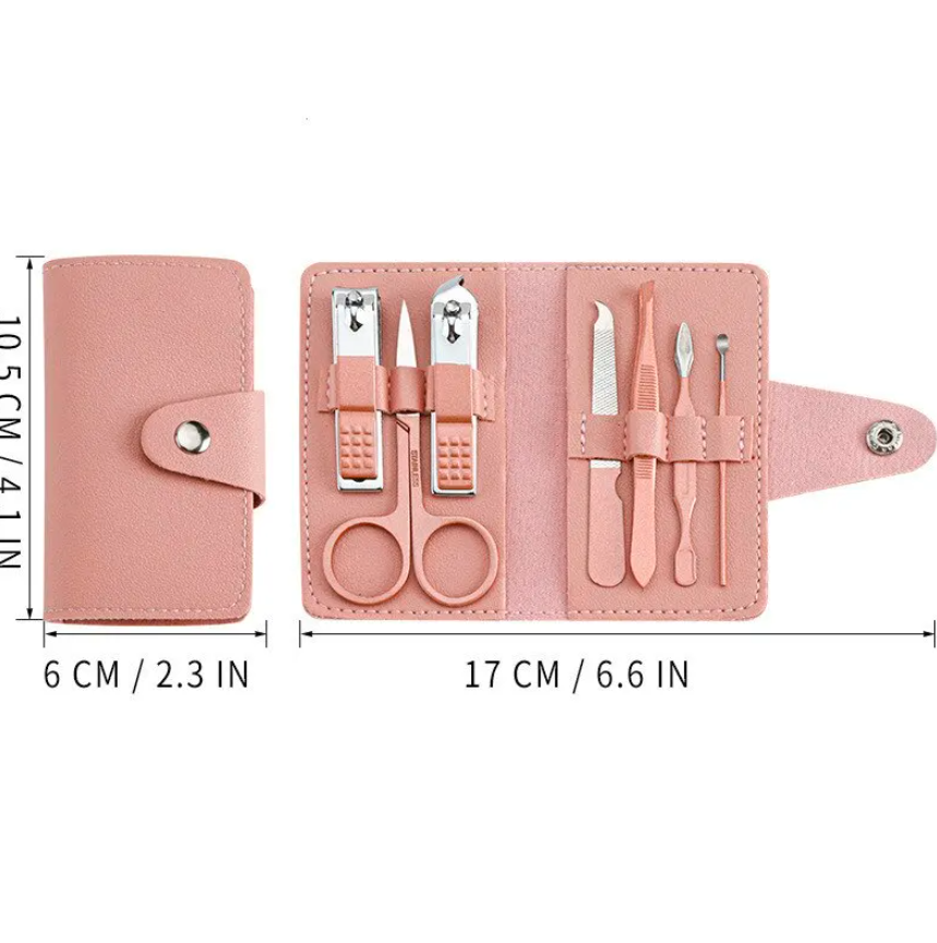 Soins des ongles 7pcs Cutter Ciseaux Tweezer Clipper Manucure Pédicure Kit Ensemble Avec Étui En Cuir PU Coloré
